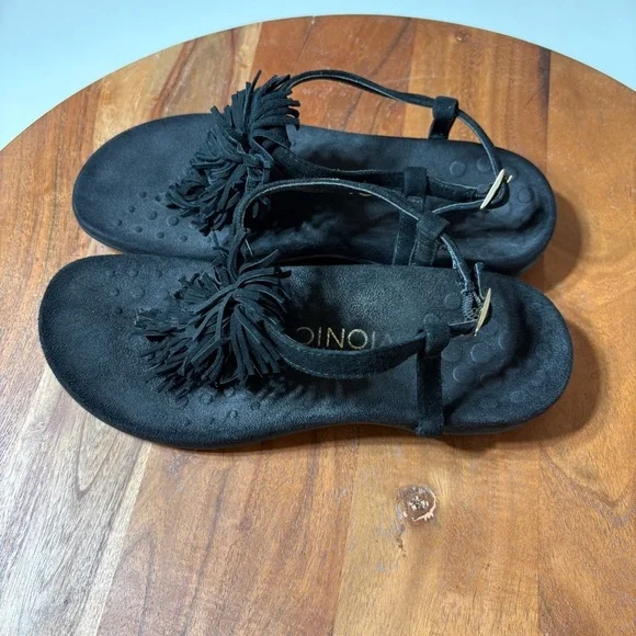 Vionic Black Fringe Sandals - Picture 2 of 9